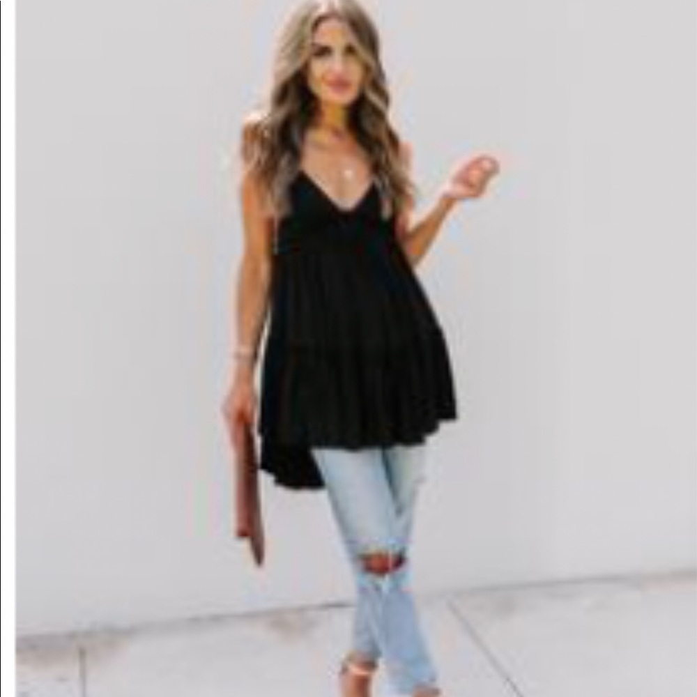 NWOT Vici Demi Babydoll Tiered Tank - BLACK - L
